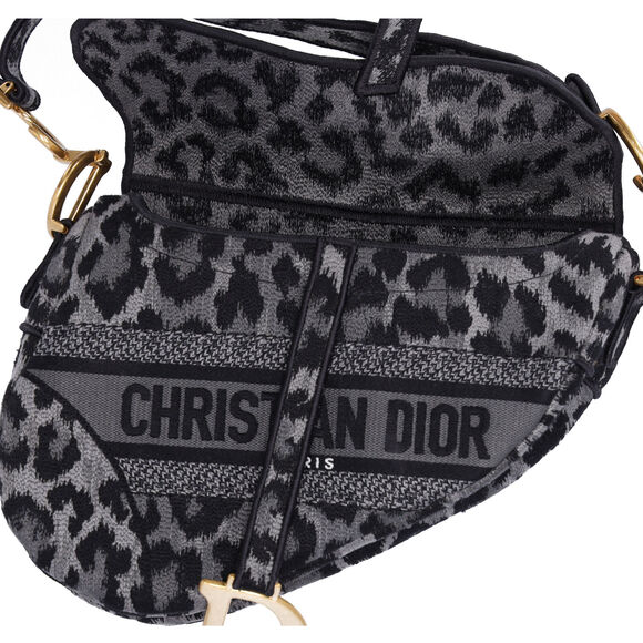 Christian Dior Medium Saddle Bag Mizza Embroidered Leopard BLack Grey Multi - Picture 10 of 10
